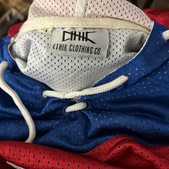 Ethik Blue & Red hooded jersey sz L MMX GRAPHIC EUC - Picture 6 of 6